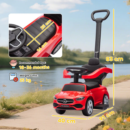 AIYAPLAY 2 in 1 Baby Ride on Push Car Mercedes-Benz C-Class Licensed Walker Foot to Floor Push-Along with Removable Handle, Red