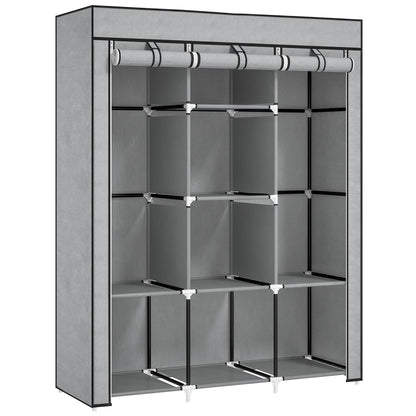 HOMCOM Fabric Wardrobe, with Rails and Shelves - Light Grey