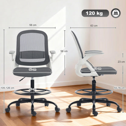 HOMCOM Painting Chair, Mesh Computer Desk Chair with Flip-up Armrests, Grey