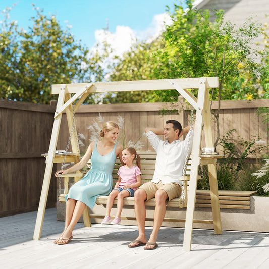 Outsunny Three-Seater Wooden Swing Bench in a Natural Wood Finish