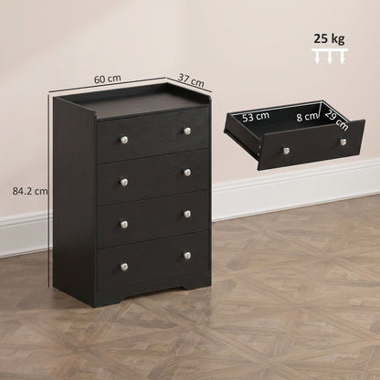 HOMCOM 4 Drawer Chest of Drawers, Modern Dresser for Bedroom, Storage Cabinet for Living Room Entryway, Black Wood Effect