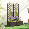 Outsunny Raised Garden Bed with Trellis, Plastic Planter Box with Drainage Holes, Drain Plugs and Water Reservoirs for Climbing Plants, Vegetables, Flowers, Brown