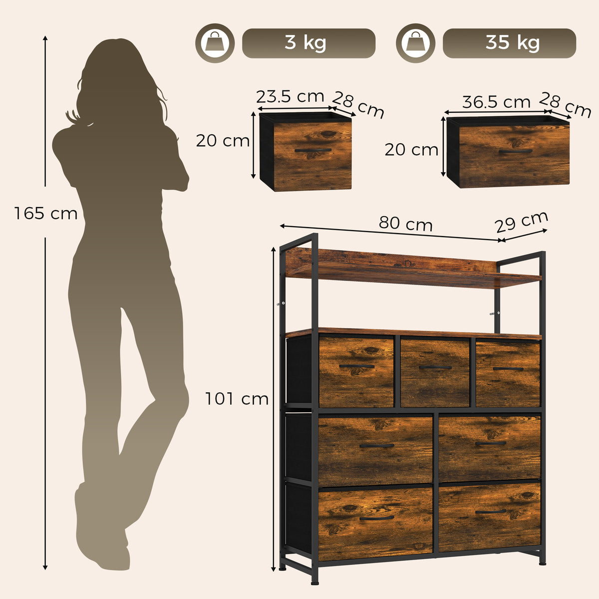 HOMCOM Chest of Drawers in Rustic Brown