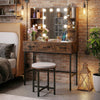 Makeup Dressing Table and Cushioned Stool Set with Power Outlets-Rustic Brown