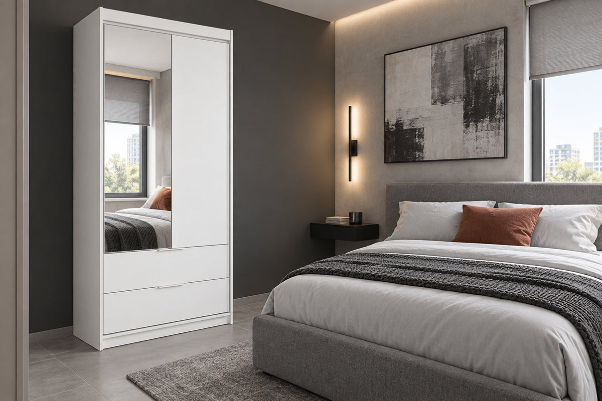 Mallorca Hinged Mirror Door Wardrobe 103cm (MALLORCA-103) in White Matt