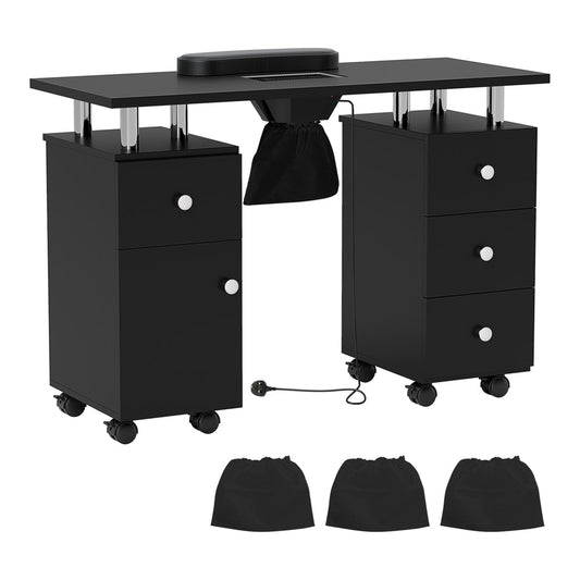 Manicure Table Nail Desk with Electric Dust Collector in black with storage drawers and a built-in dust collector
