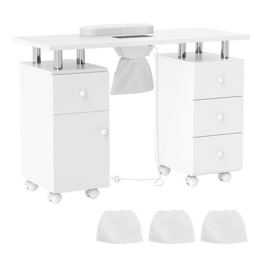 Manicure Table Nail Desk with Electric Dust Collector-White, a white nail desk with a built-in dust collector and storage