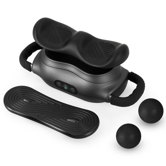 Massage Gun Deep Tissue Electric Massager with the main unit and three different massage head attachments