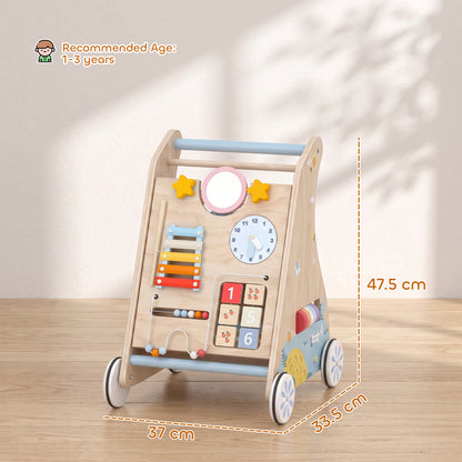 AIYAPLAY Wooden Baby Walker with Detachable Double-Sided Activity Board in a Natural Wood Finish