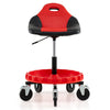 Mechanic Stool on Wheels with 71-83 cm Adjustable Height and Tool Tray Storage-Black & Red