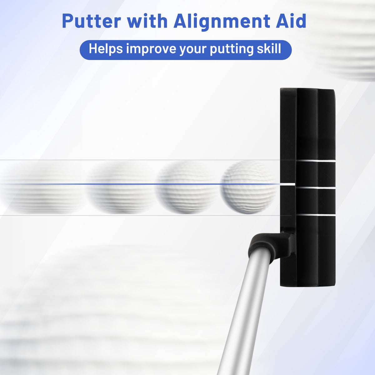 Close up of the putter for the golf clubs with alignment aid