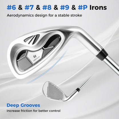The golf irons featuring deep grooves on the club face for better control and stability