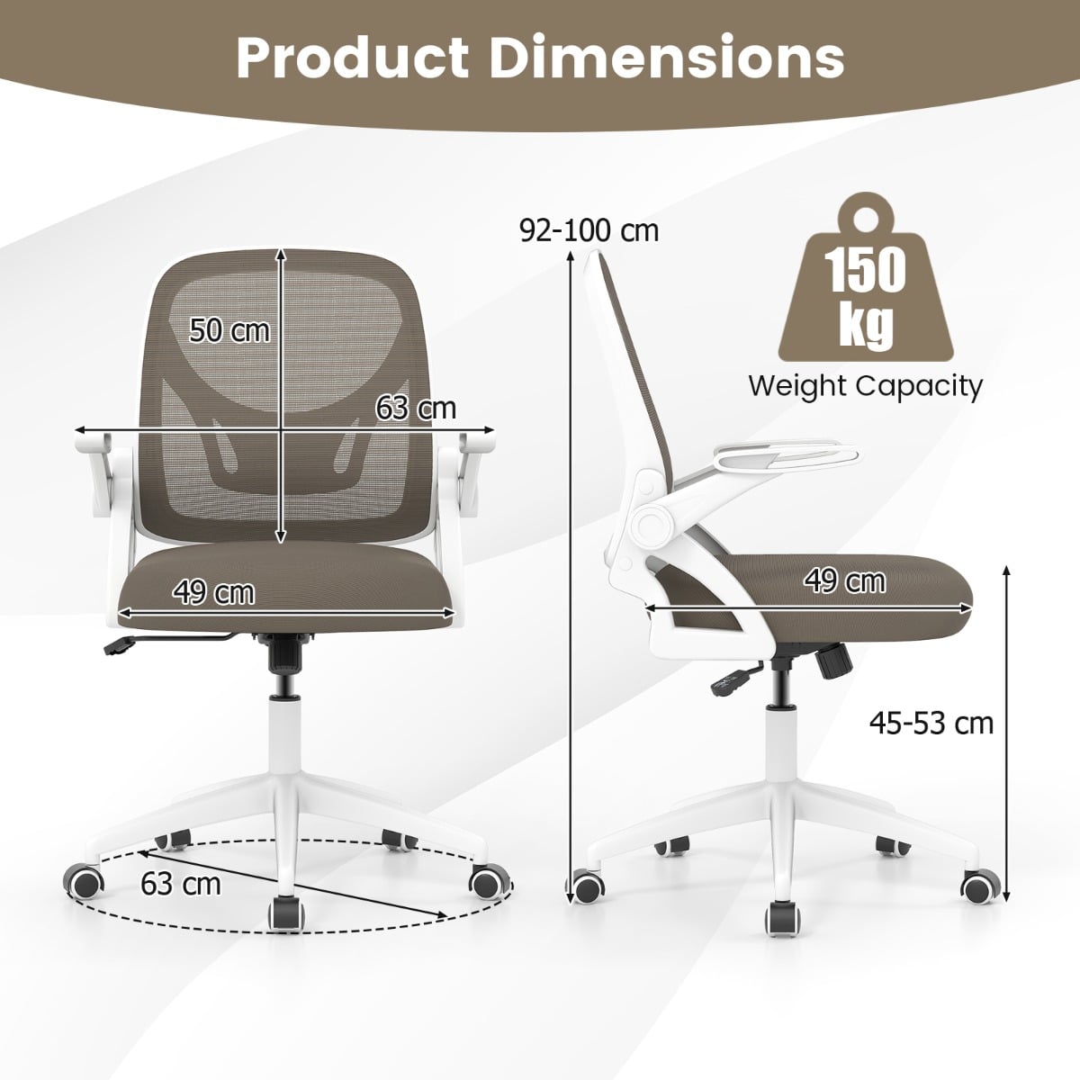 Mesh Office Chair Ergonomic Height Adjustable Swivel Task Computer Desk Chair -Grey