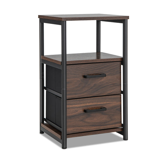 Metal Frame Bedside Table with a rustic brown finish and black metal legs on a white background