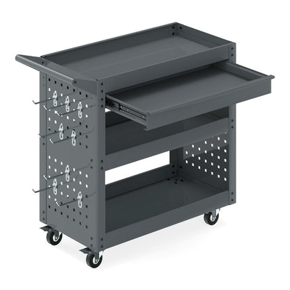 Metal Mechanic Tool Organizer with large drawer and two pegboards in grey