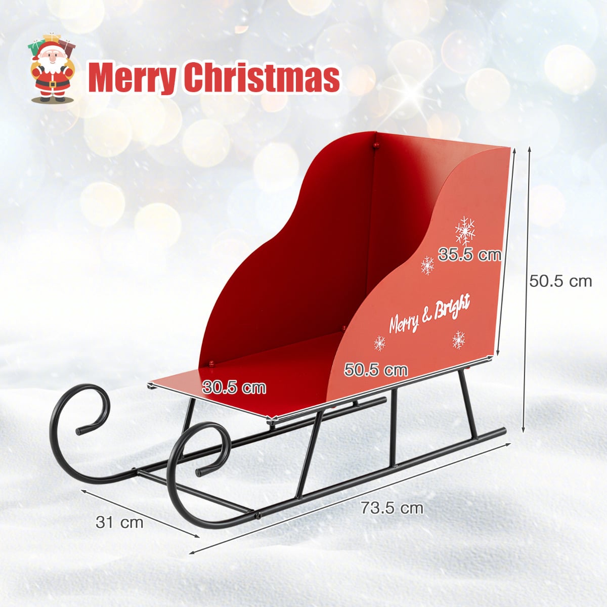 Metal Christmas Santa Sleigh Basket Xmas Santa's Gift Storage Sleigh