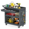 Metal Mechanic Tool Organizer with Large Drawer and 2 Pegboards-Grey
