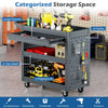 Metal Mechanic Tool Organizer with Large Drawer and 2 Pegboards-Grey