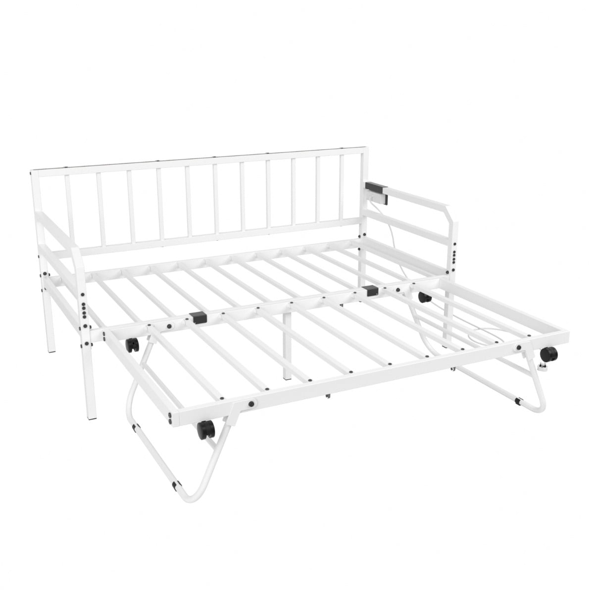 Metal Single Size Daybed with Charging Station and LED Lights-White