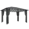 Outsunny 3 x 4 m Outdoor Hardtop Gazebo Canopy with PC Roof, Aluminium Permanent Pavilion Garden Gazebo with Curtains, Dark Grey
