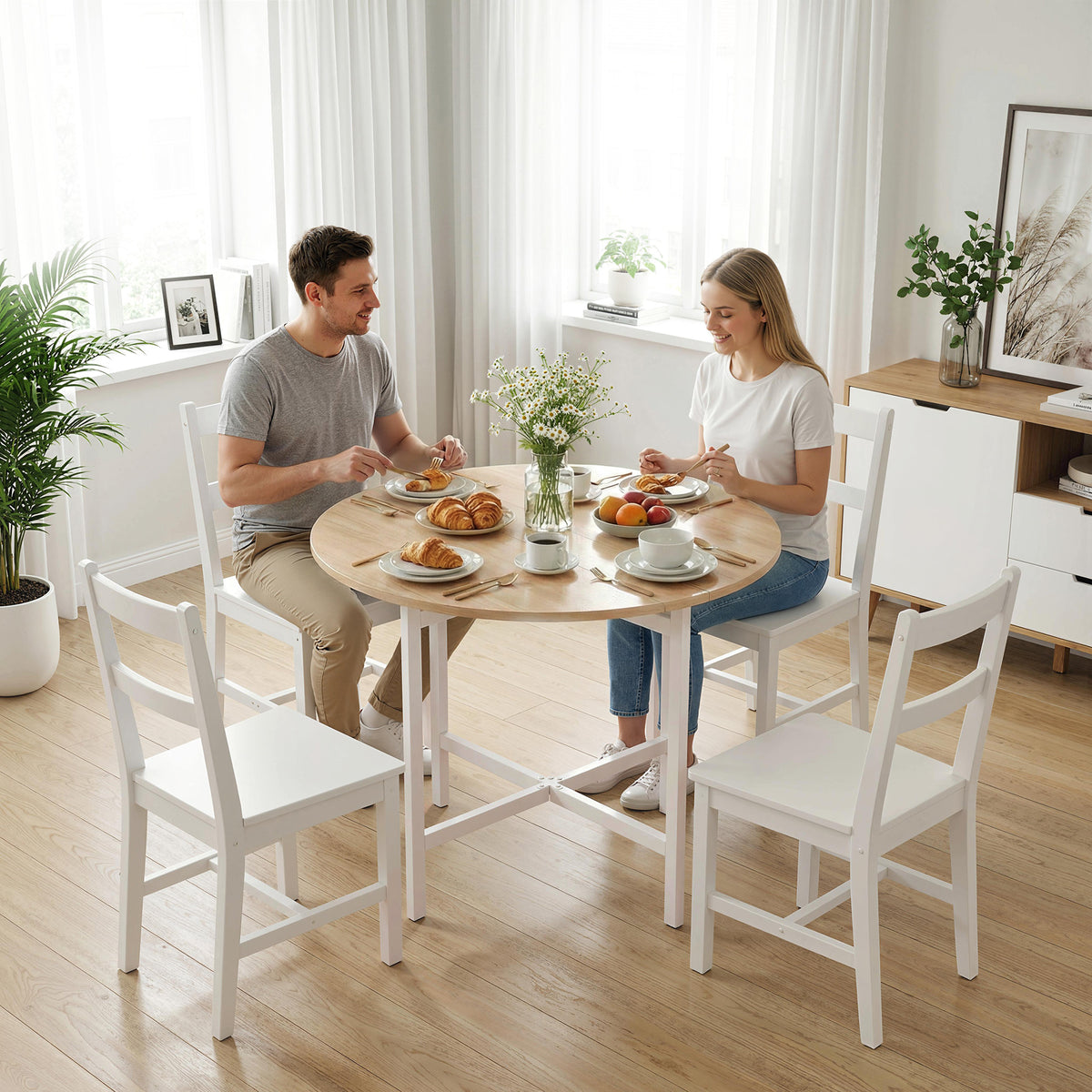 HOMCOM Folding Dining Table in a Natural Wood Finish