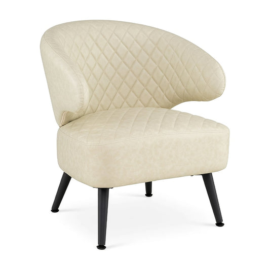 Mid Century Accent Chair Comfy PU Leather Upholstered Armchair in white on a plain background