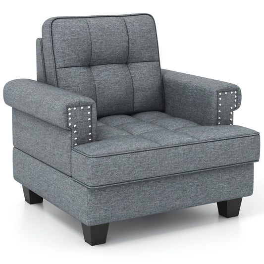 Mid-century Modern Accent Armchair with tufted back and studded arms
