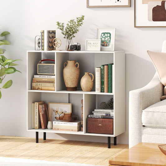 Mid Century Modern Minimalist Cube Bookshelf with 4 Compartments-White