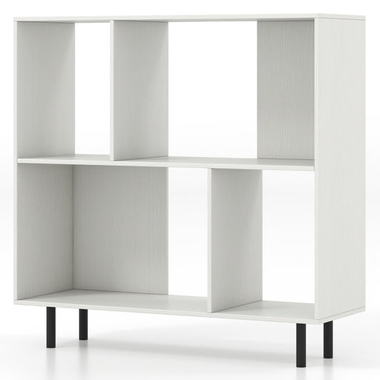 Mid Century Modern Minimalist Cube Bookshelf with 4 Compartments-White