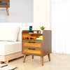 Mid Century Nightstand Modern Bedside Table with Charging Station-Natural