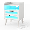Mid Century Nightstand Modern Bedside Table with Charging Station-White
