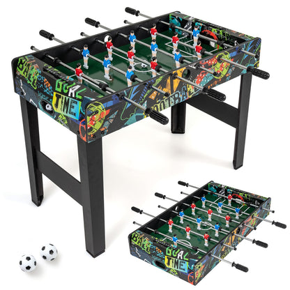The game room table shown as a standing unit and as a separate tabletop version with two balls