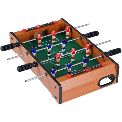 Mini Indoor Football Table with red and blue players and scoring sliders on the side