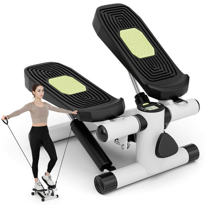 Mini Stepper for Workout Portable Hydraulic Stepper with resistance bands in white