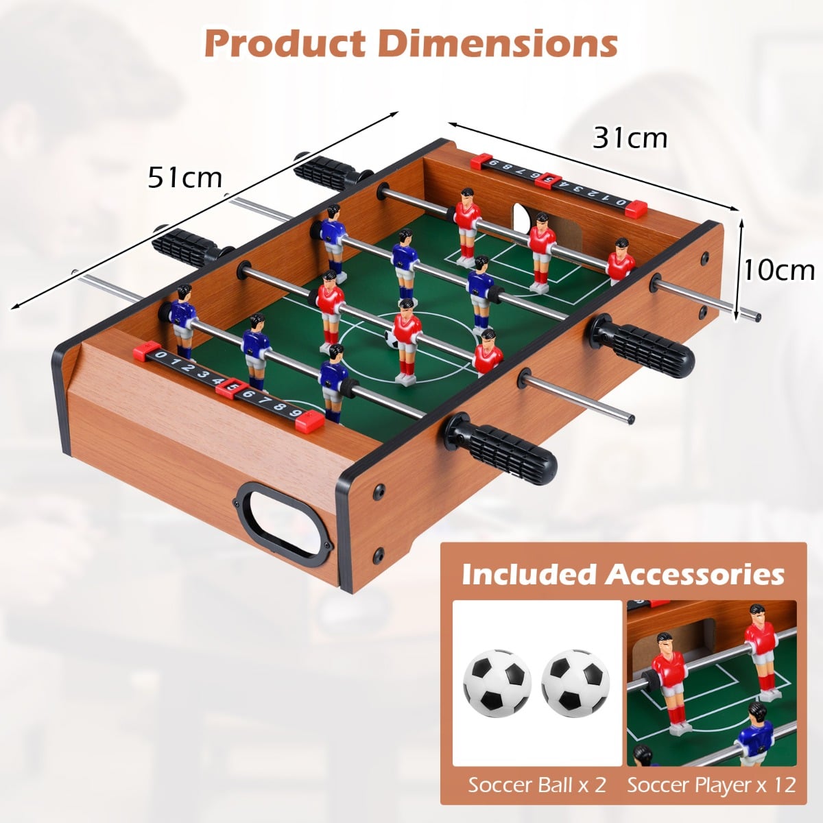 Mini Indoor Football Table with 2 Soccer Balls and Scoring Sliders