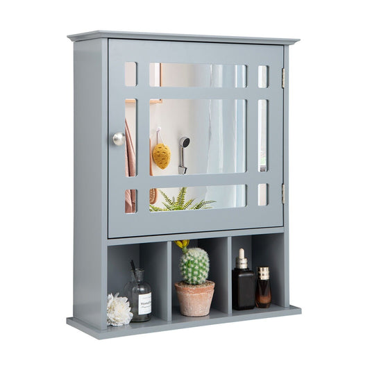 Mirror Door Cabinet with Adjustable Shelf and 3 Compartments shown against a plain white background
