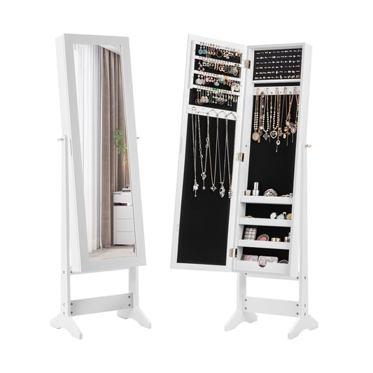 Mirrored Jewelry Armoire with full-length mirror and 3 tilting angles in white