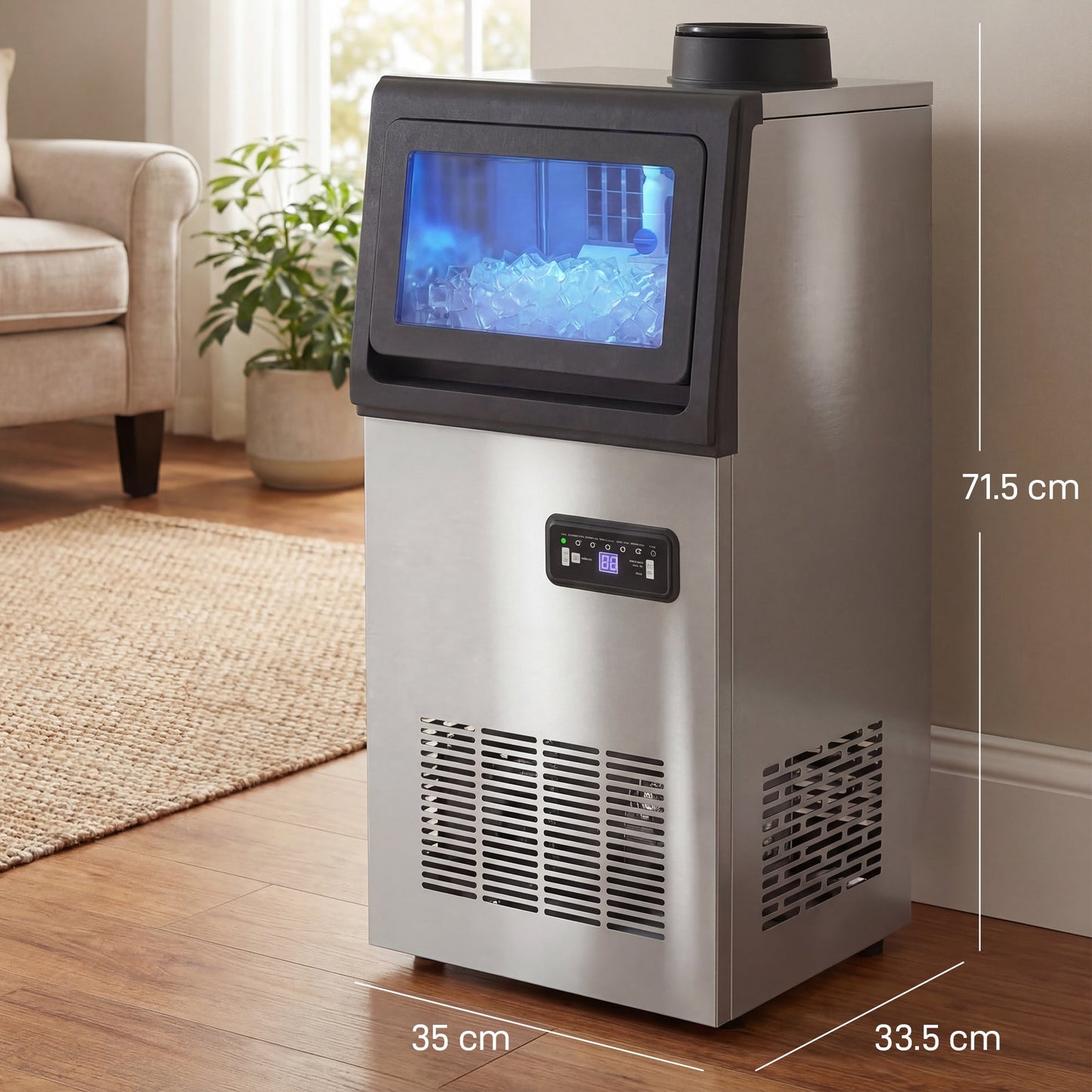 HOMCOM Commercial Ice Maker Machine, 45kg/24H Stainless Steel Under Counter or Freestanding Ice Machine, Silver