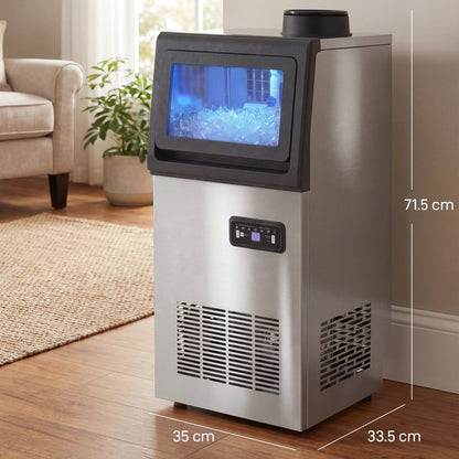 HOMCOM Commercial Ice Maker Machine, 45kg/24H Stainless Steel Under Counter or Freestanding Ice Machine, Silver