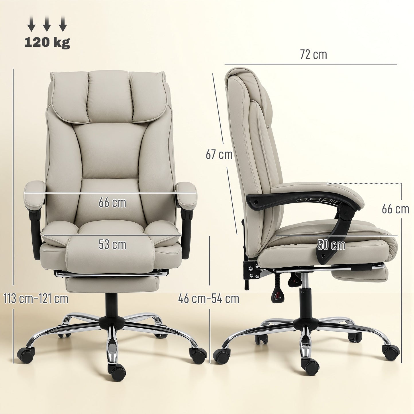 HOMCOM Pet-Friendly Faux Leather Computer Desk Chair, Executive Office Chair with Footrest and Double-Layer Padding, Khaki