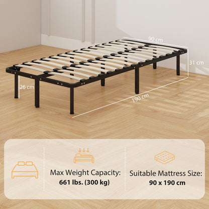 HOMCOM 3ft Single Bed Frame, Metal Platform Bed Frame with 2 x 14 Wood Slats, No Box Spring Needed, Underbed Storage, Black