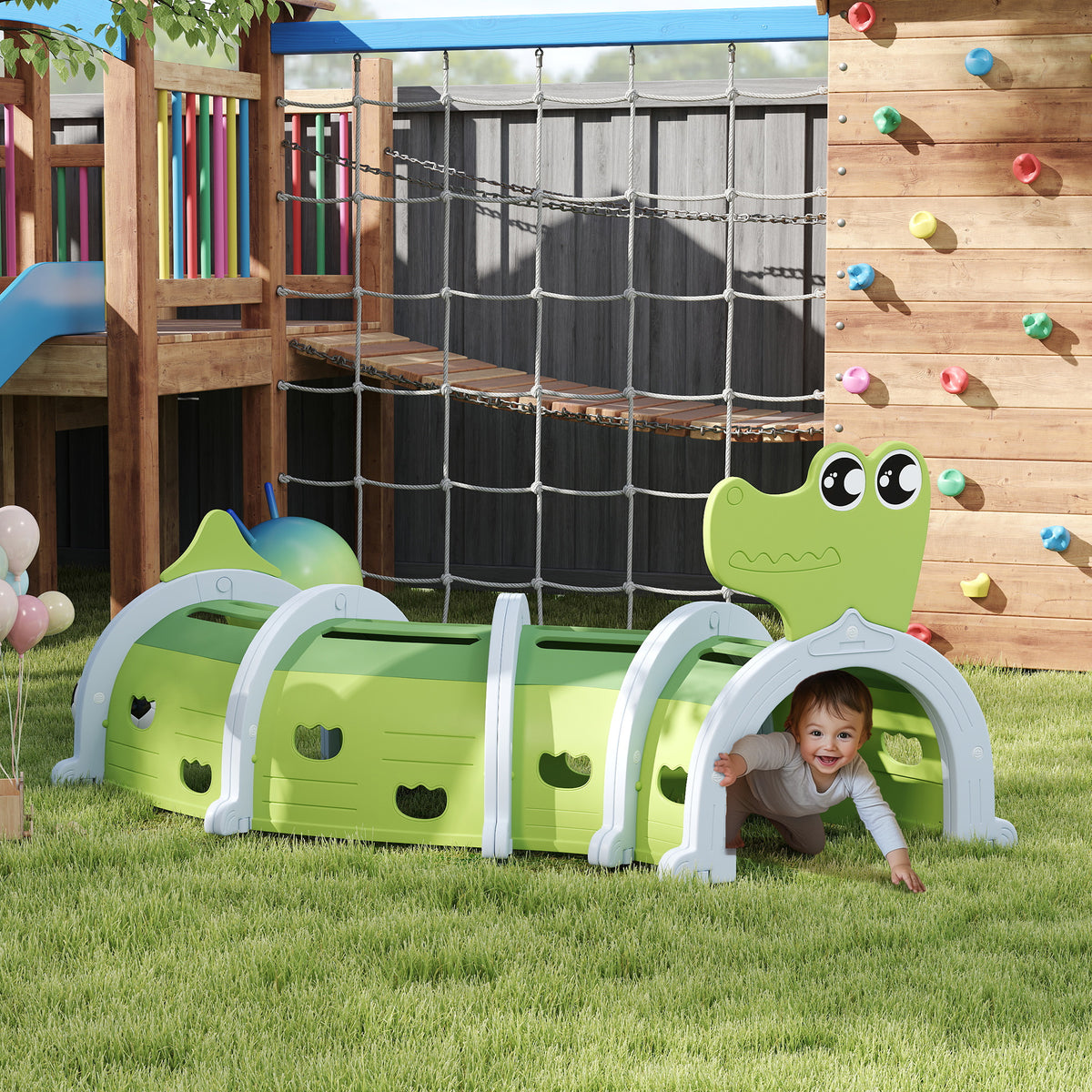 AIYAPLAY Crocodile Design Kids Play Tunnel in Green