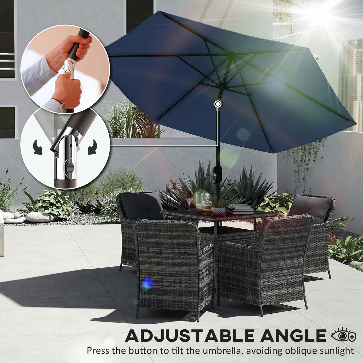 Outsunny 2.6 m Garden Parasol Umbrella with Aluminium Pole in Navy Blue