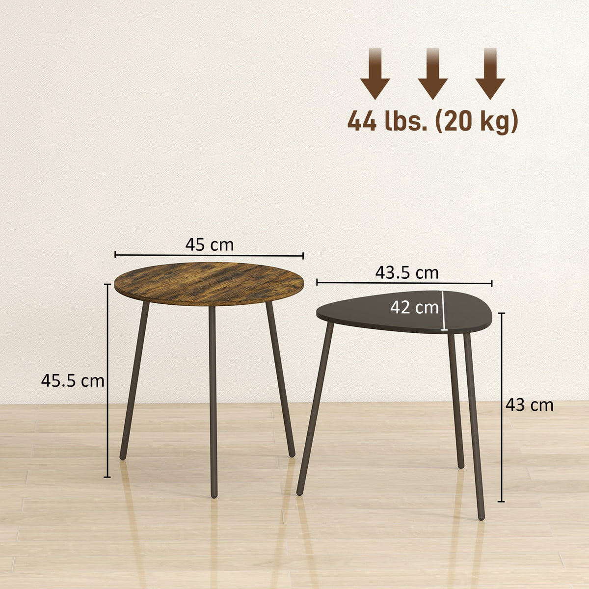 HOMCOM Nesting Side Table Set of 2 - Rustic Brown