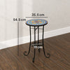 Outsunny Mosaic Garden Table, 35.5 cm Round Outdoor Table with Shelf, Ceramic Tile Top, Small Garden Side Table Bistro Table End Table Plant Stand for Indoor, Patio, Balcony, Blue