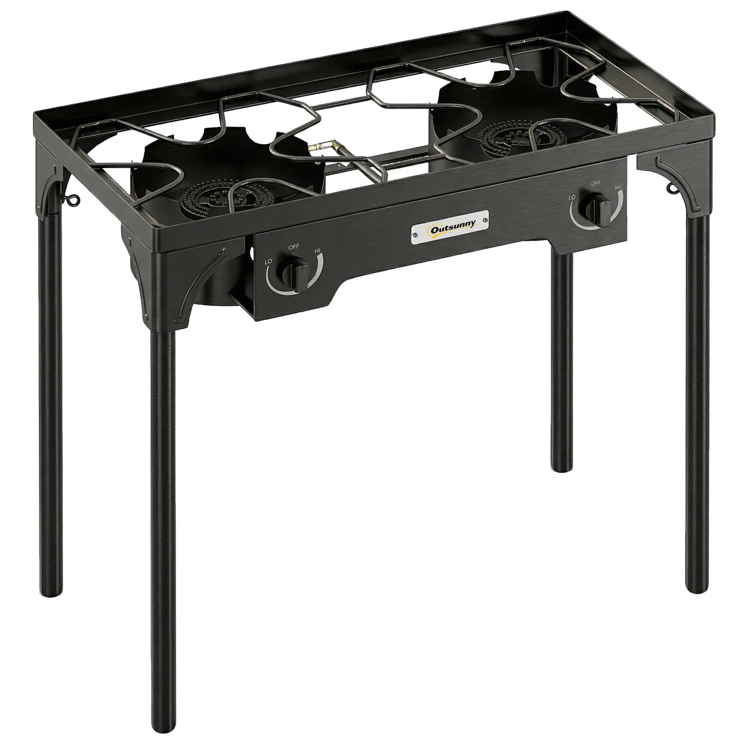 Outsunny Double Burner Camping Stove, 150,000 BTU High Pressure Camping Gas Stove with Detachable Legs, Black