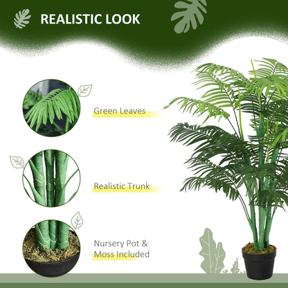 Outsunny 125cm/4FT Artificial Palm Plant Decorative Tree with Nursery Pot, Fake Plastic Indoor Home Office Decor, Green