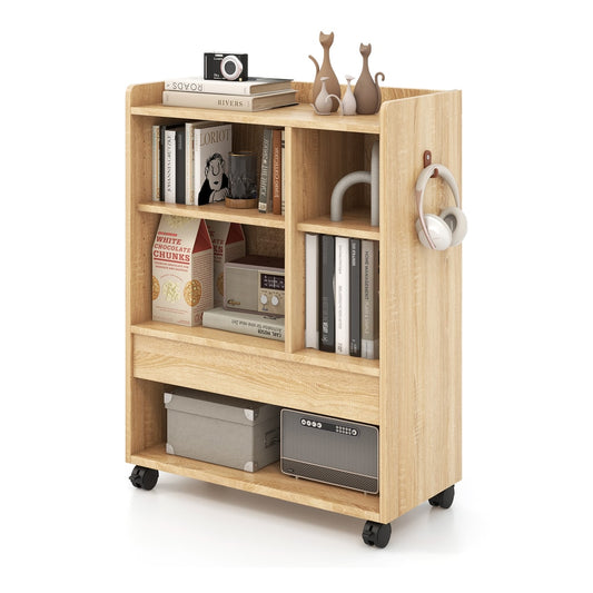 Mobile Storage Cabinet with Drawer and Adjustable Shelves filled with books and decorative items