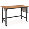 120cm Mobile Computer Desk with Storage Bag and 2 Headphone Hooks-Teak