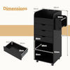 Mobile Rolling Storage Cart with 3 Drawers 2 Shelves and 2 Dowel Rods-Black